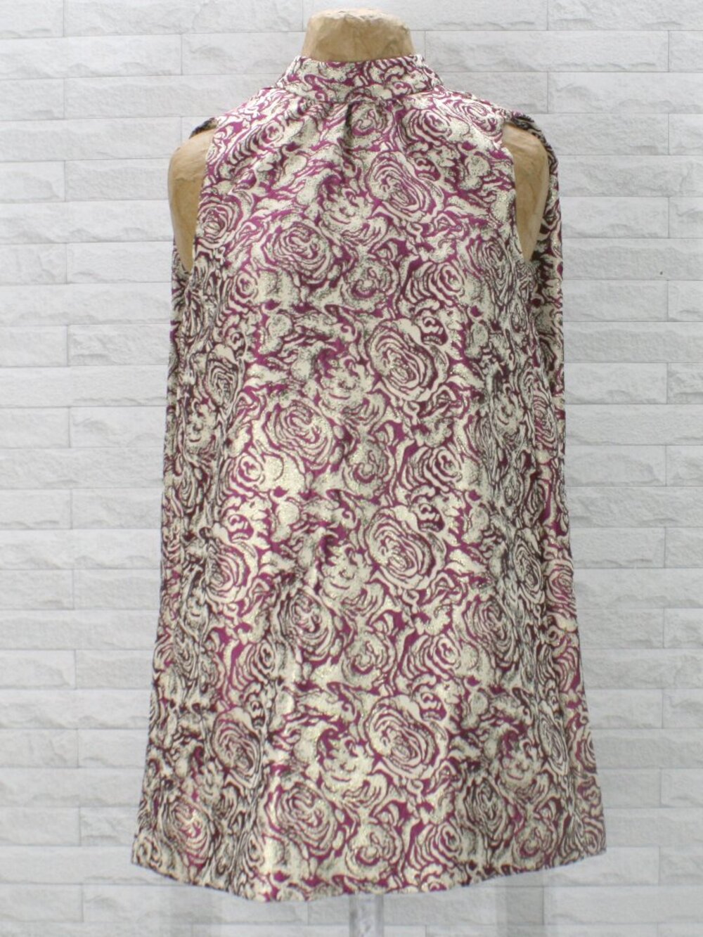 SUNDAY IN BROOKLYN ANTHROPOLOGIE Dress Brocade Rose Oversized Bow Silver Pink